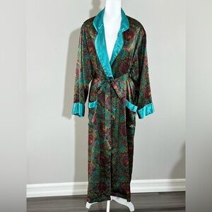 🧵 Vintage Victoria’s Secret Paisley Robe - Teal & Burgundy Luxe ✨